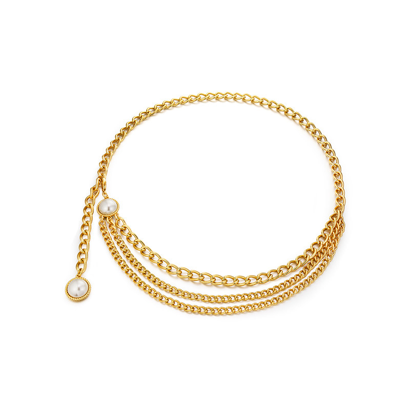 腰链•Glam Ever X Akiiiko联名系列 Pearl metal chain Waist chain 珍珠金属链条多层腰链 