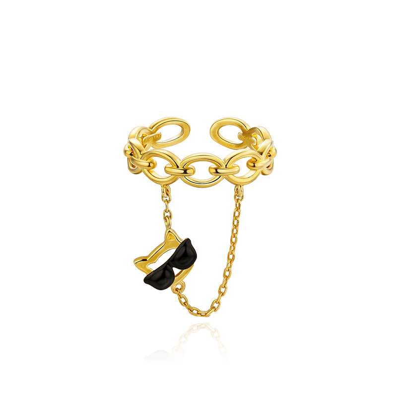 戒指•Glam Ever X伍嘉成联名猫乐系列 Cat chain ring 猫咪链条戒指