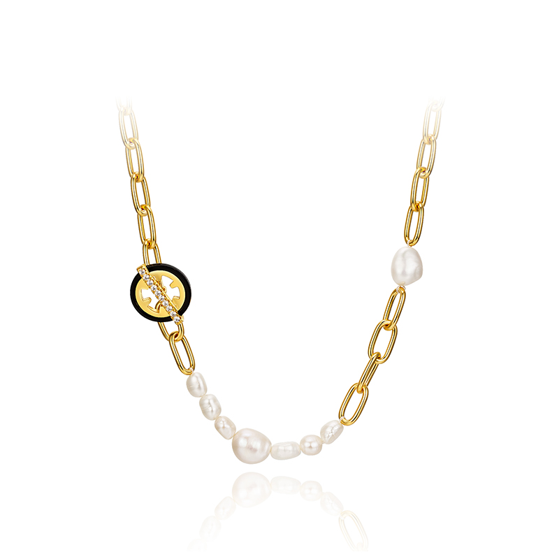  项链•Glam Ever X 伍嘉成联名猫乐系列 Black record pearl chain necklace 黑唱片珍珠链条项链