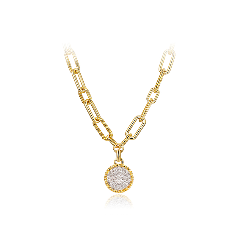 项链•Glam Ever X 陈燃联名锆石系列 Woven chain pendant disc necklace 编织链条吊坠圆盘项链