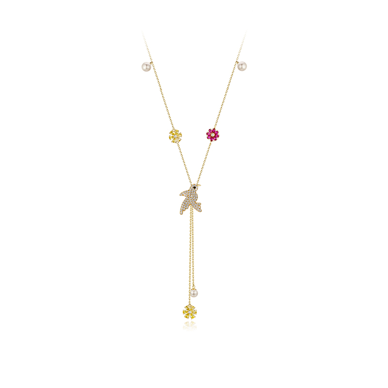 项链•鸟语花香系列 Amour in the Garden Necklace 花鸟可抽拉长项链