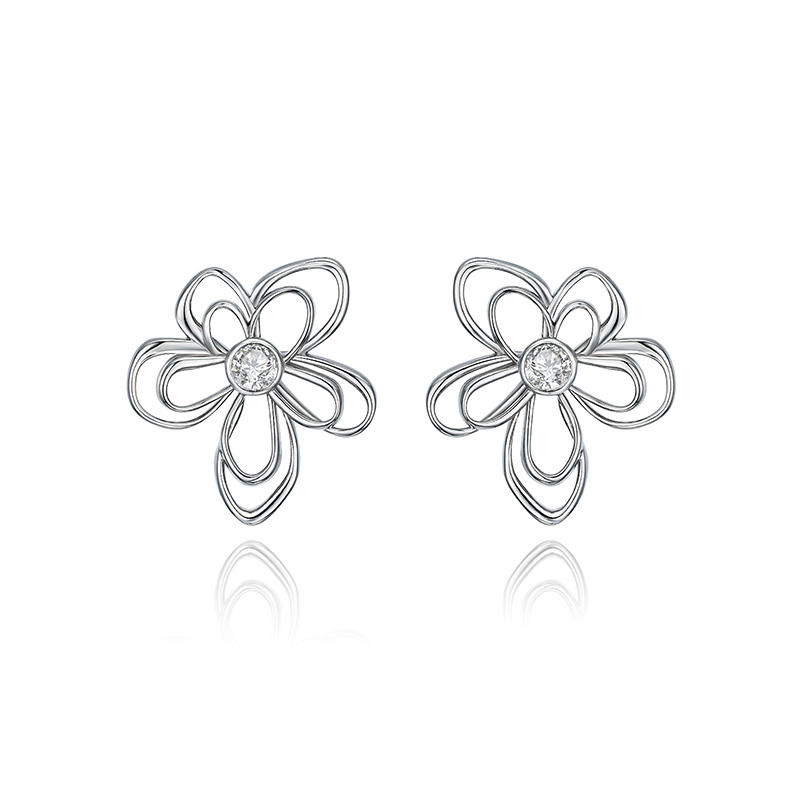 耳环•白描花系列 White trace flower twig earrings 白描花花枝耳环