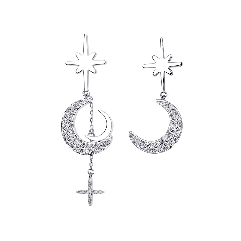 耳环•月亮系列 Asymmetrical star-moon earrings 不对称星月耳环