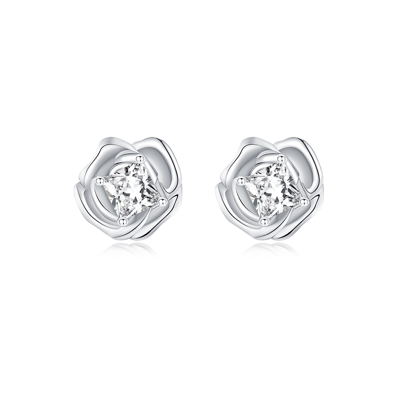 耳环•玫瑰系列 Zircon rose earrings 锆石玫瑰耳钉
