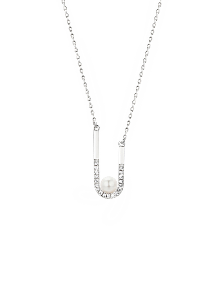 项链• 锆石珍珠系列 Diamond Lonely Pearl Necklace回形单颗珍珠锆石项链