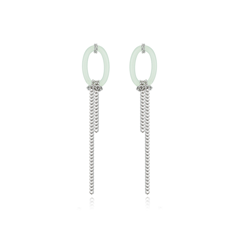 耳环•Glam Ever 玉石系列 Metallic long tassel jade earrings 金属长流苏玉石耳环