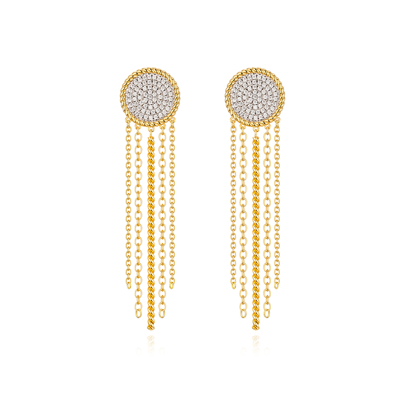 耳环•Glam Ever X 陈燃联名锆石系列 Circular pendant tassel earrings 圆盘吊坠流苏耳环