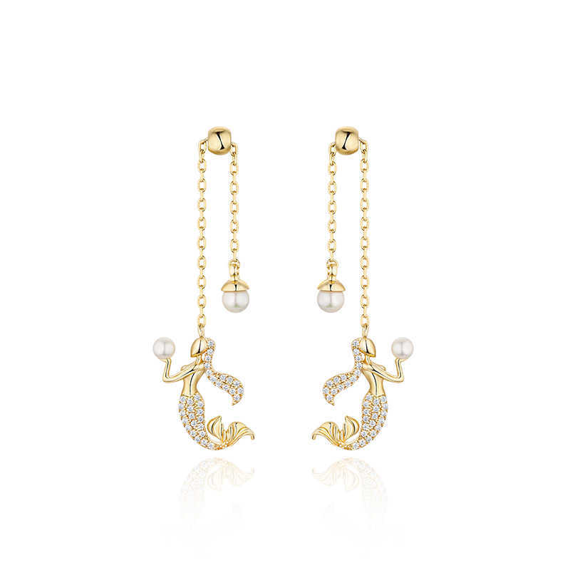 耳环•美人鱼系列 Mermaid's Eardrops Earrings 美人鱼珍珠长坠耳环