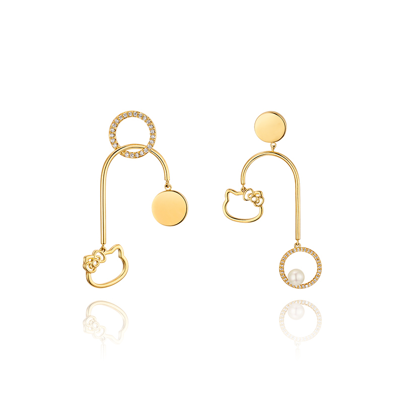 耳环•GlamEver X Hello Kitty系列 Hello Kitty Asymmetrical swing earrings 不对称摇摆吊坠耳环