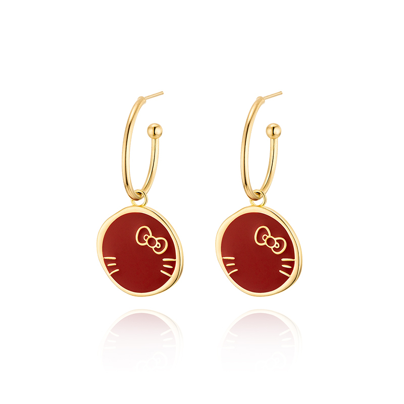耳环•GlamEver X Hello Kitty系列 Hello Kitty Red disc earrings 红色圆盘耳环