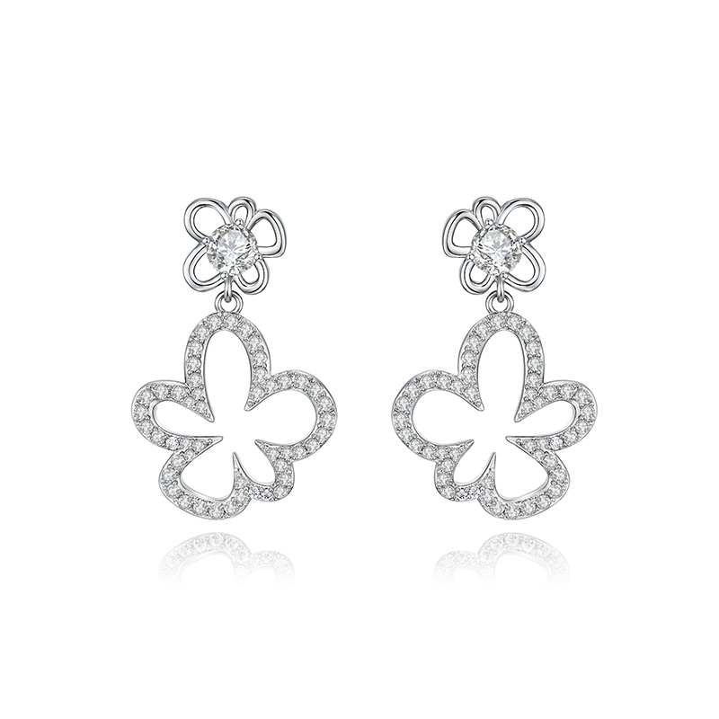 耳环•白描花系列 White floral Mosaic earrings 白描花拼接耳环