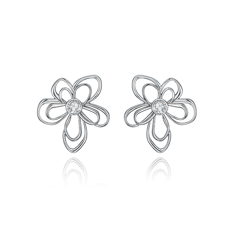 耳环•白描花系列 White trace flower twig earrings 白描花花枝耳环