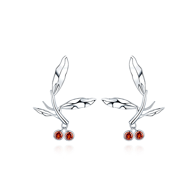 耳环•红果实系列 Red fruit leaf earrings 红果实叶子耳环