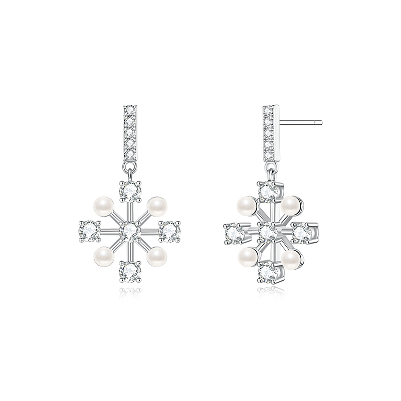 耳环•雪花系列 Pearl snowflake earrings 珍珠雪花耳钉