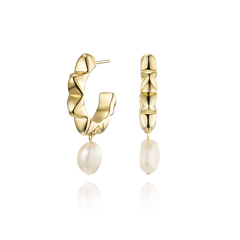 耳环•流光系列 Streamer pearl C hoop earrings 流光珍珠C圈耳环