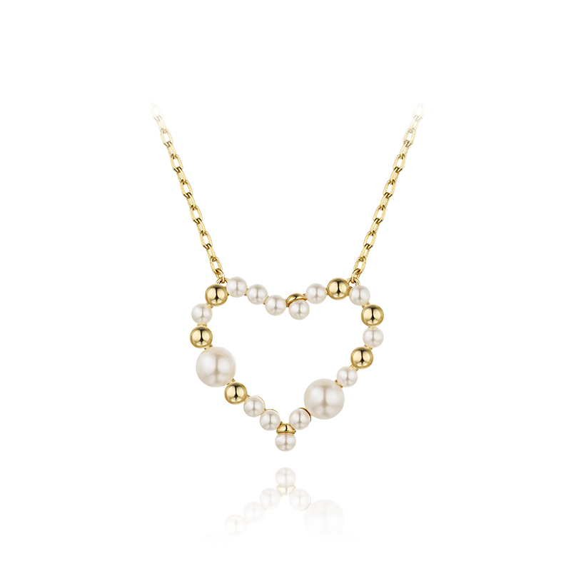 项链•流光系列 Streamer pearl hollow love necklace 流光珍珠镂空爱心项链