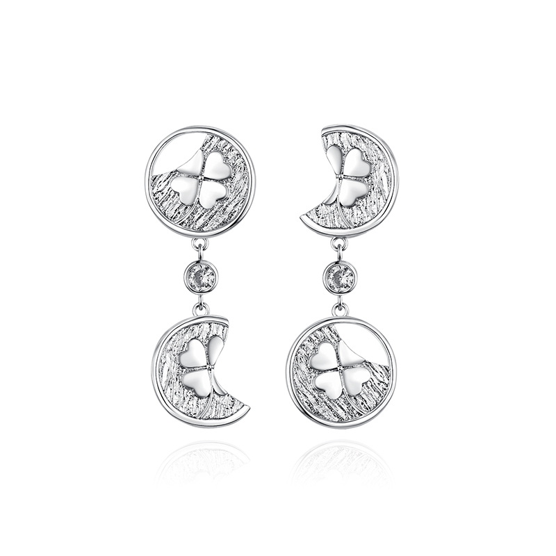 耳环•幸运硬币系列 Asymmetrical four-leaf clover coin earrings 不对称四叶草硬币耳环 