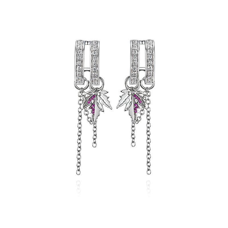 耳环•枫叶系列 Maple leaf fringe double hoop earrings 枫叶流苏双圈耳环