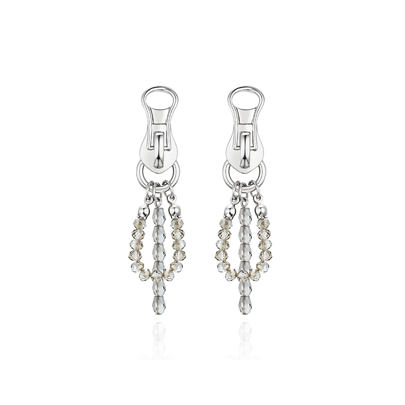 耳环•拉链系列 Tassel faux crystal zipper earrings 流苏人造水晶拉链耳环