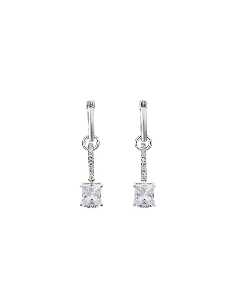 耳环• 灵动锆石系列 Princess Cut Diamond Earrings全钻方形吊坠耳环