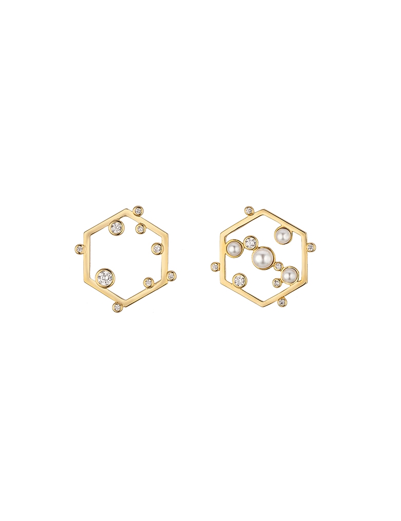耳环• 闪烁窗花系列 Paper Cut Diamond Earrings珍珠锆石不对称窗花耳钉
