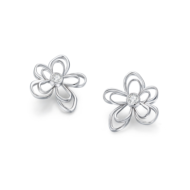 耳环•白描花系列 Cut-out white flower stud earrings 镂空白描花耳钉