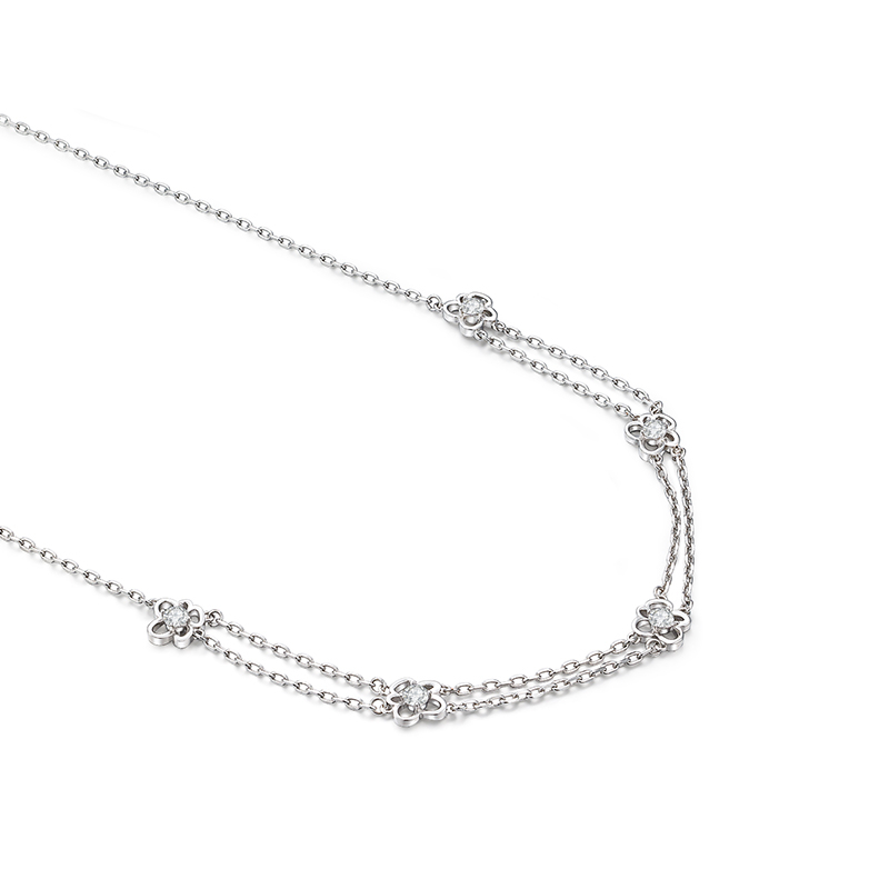 项链•白描花系列 White painted double necklace 白描花双层项链