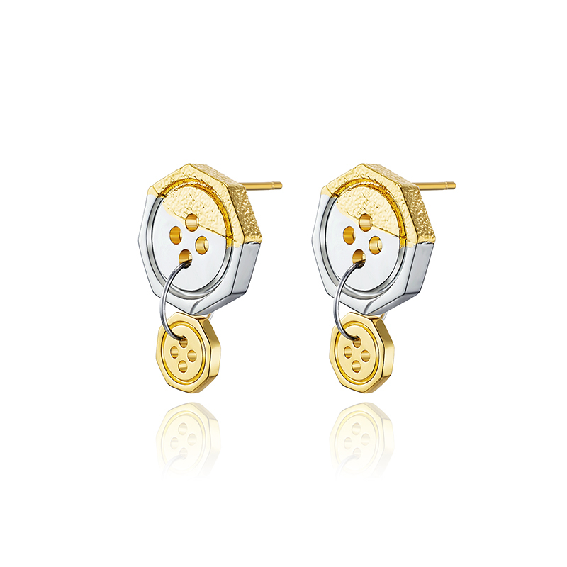 耳环•纽扣系列 Color matching double button earrings 拼色双纽扣耳环