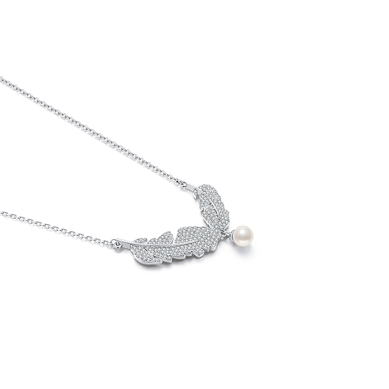 项链•羽毛系列 Imitation pearl feather pendant necklace 仿珍珠羽毛吊坠项链