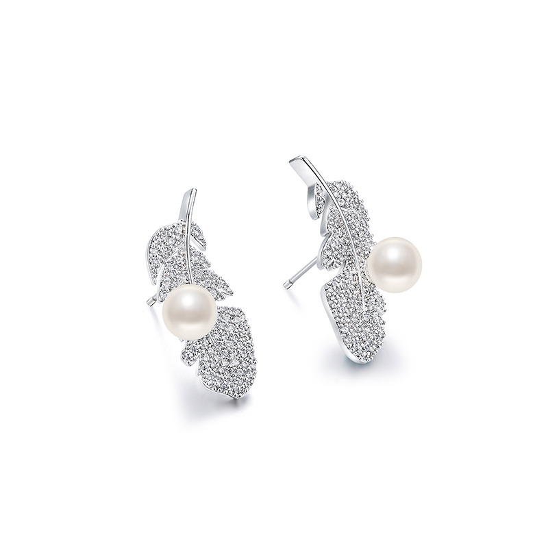 耳环•羽毛系列 Pearl feather stud earrings 珍珠羽毛耳钉