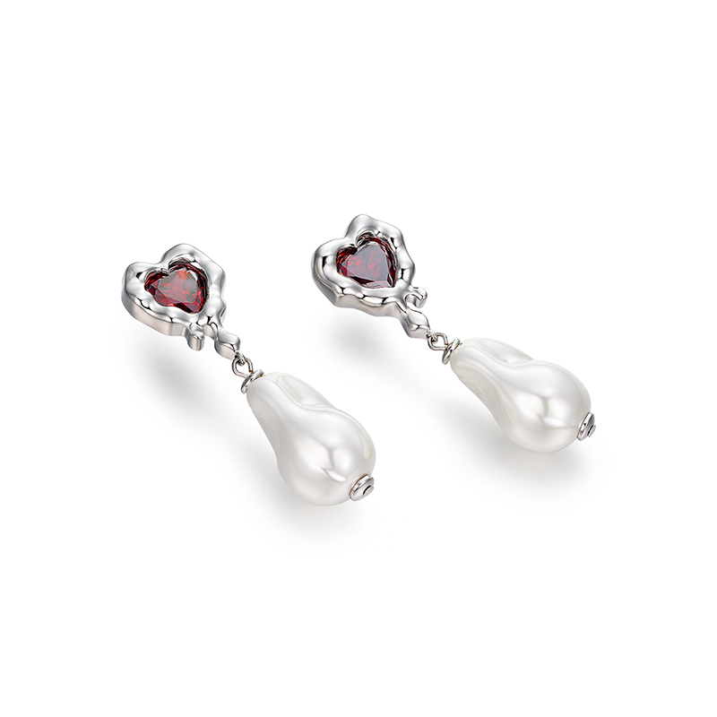 耳环•蜡烛系列  Heart-shaped candle Baroque pearl earrings 心形蜡烛巴洛克珍珠耳环