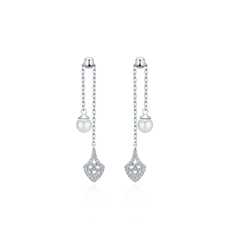 耳环•鱼尾系列 Fish Tail with Pearls Earrings 鱼尾珍珠可调节耳环