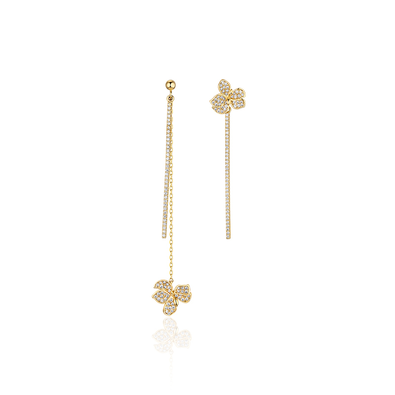 耳环•兰花系列Orchid Asymmetrical long chain Earrings兰花不对称长链耳环   