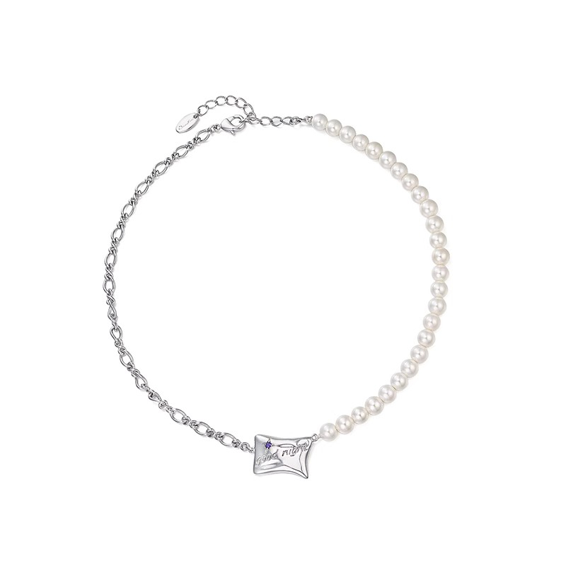 项链•甜梦系列 Pillow imitation pearl chain patchwork necklace 枕头仿珍珠链条拼接项链