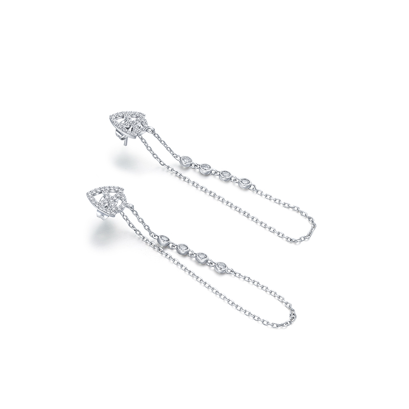 耳环•鱼尾系列 Fish Tail Long Earrings 鱼尾锆石长链耳环