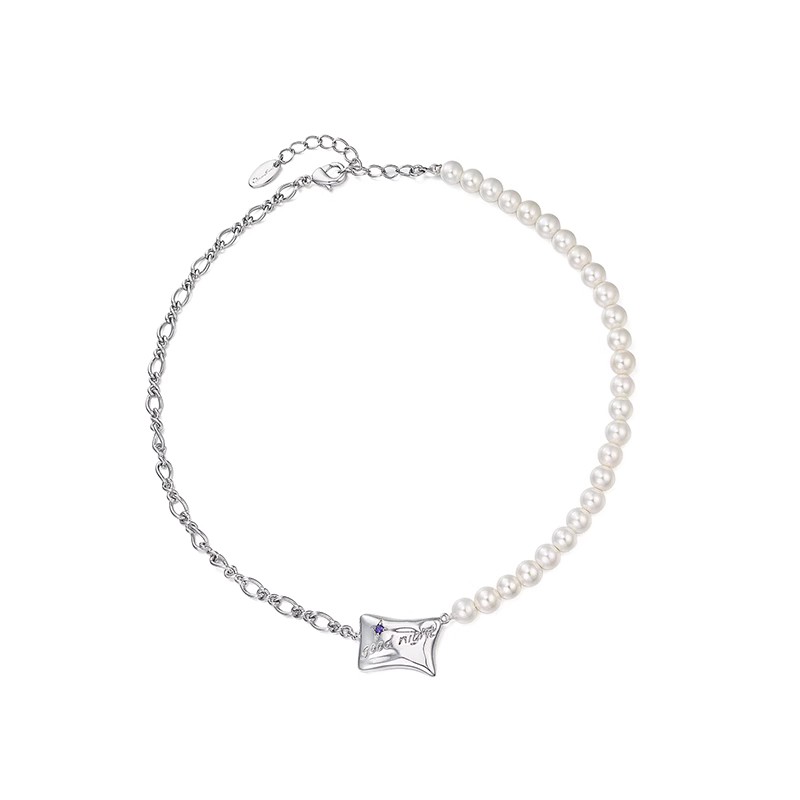 项链•甜梦系列 Pillow imitation pearl chain patchwork necklace 枕头仿珍珠链条拼接项链